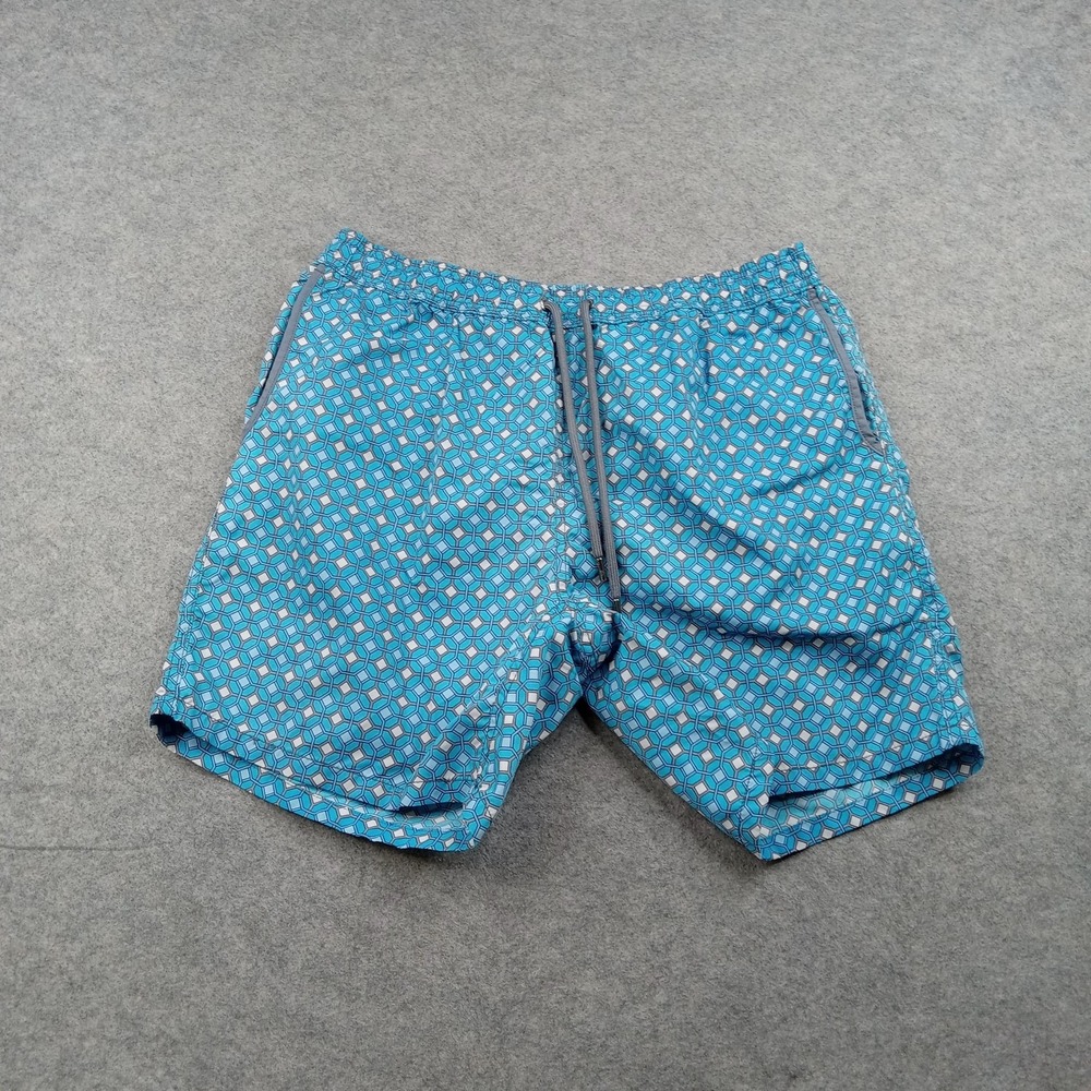 Mr. Swim Shorts Mens Large Blue Geometric‎ Swim Trunks Lined Drawstring